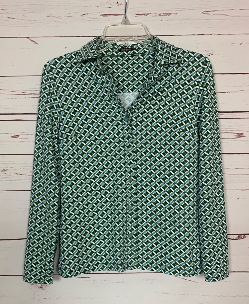 J.McLaughlin Womens XS Extra Small Green Blue Stretchy Catalina Cloth Button Top